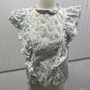 Karlie Floral Ruffle Blouse - Blue and White